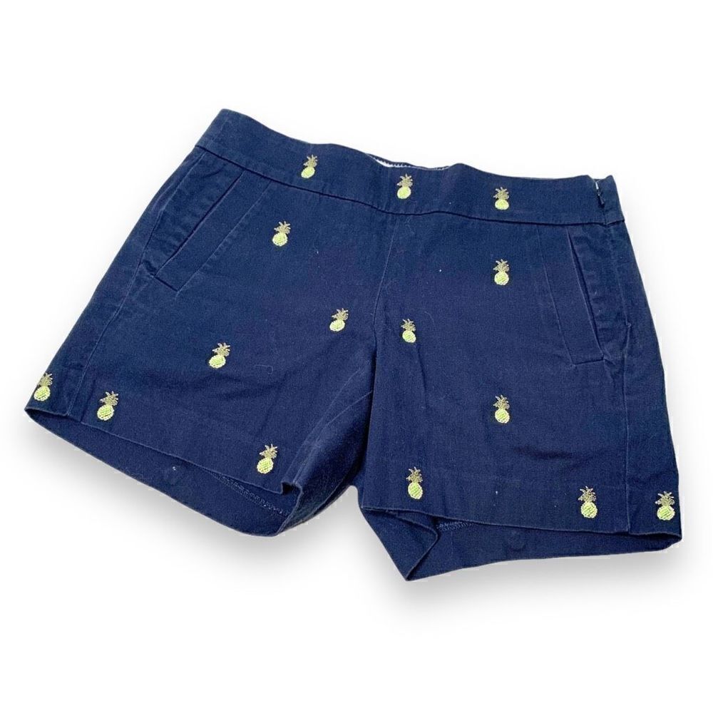 J. Crew Navy Khaki Pineapple Embroidered Print Shorts Women’s Size 0